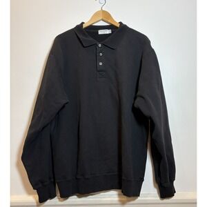 CottonMill Mens Black Heavy Cotton 3-Button Mens Polo Sweatshirt XL Made Canada